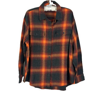 Old Navy Shirt Women's Boyfriend Fit Orange Plaid Flannel Button Up - Evermore